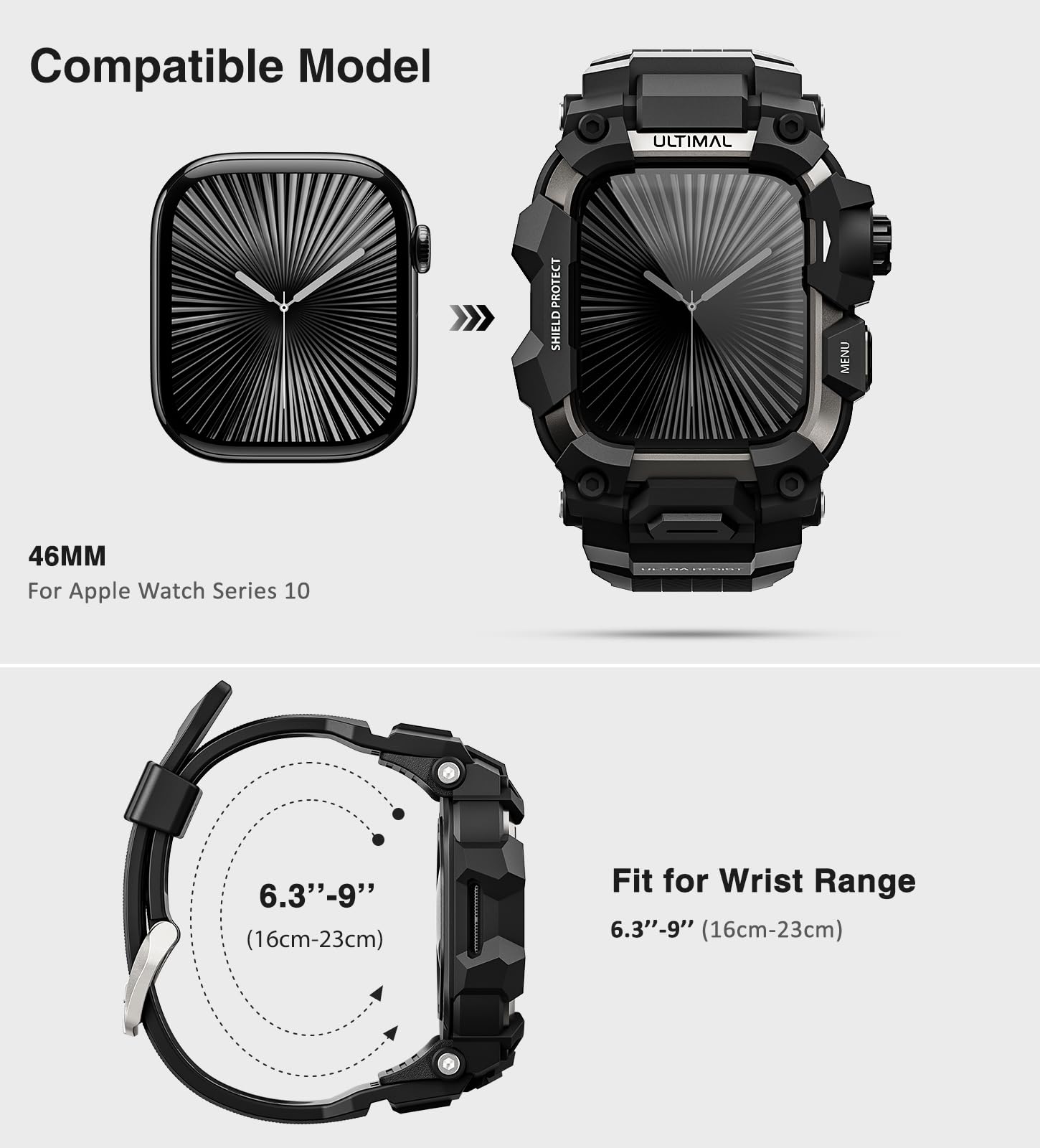 Foto 2 | Funda De Reloj Con Correa Ultimal Rugged Para Apple Watch De 46 Mm, Color Negro - Venta Internacional.
