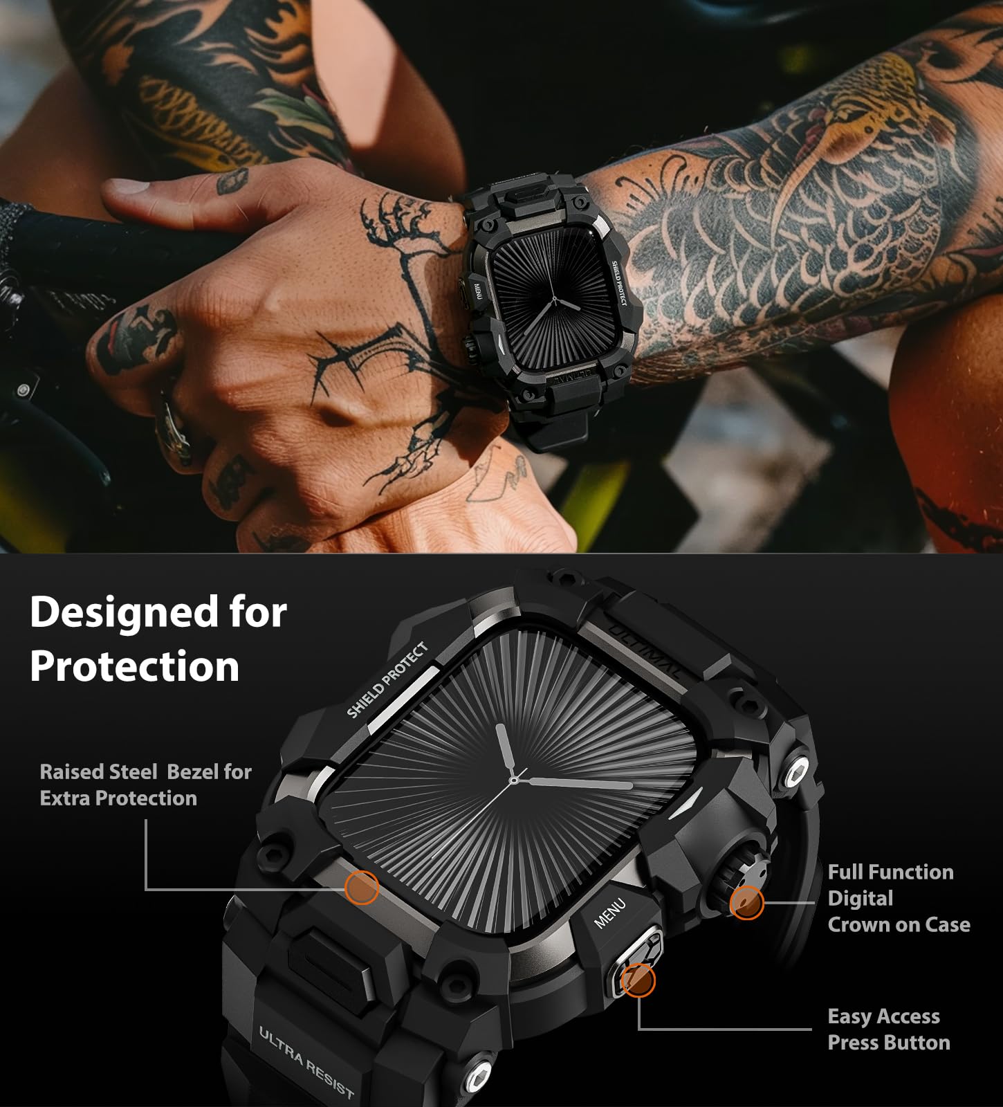 Foto 3 | Funda De Reloj Con Correa Ultimal Rugged Para Apple Watch De 46 Mm, Color Negro - Venta Internacional.