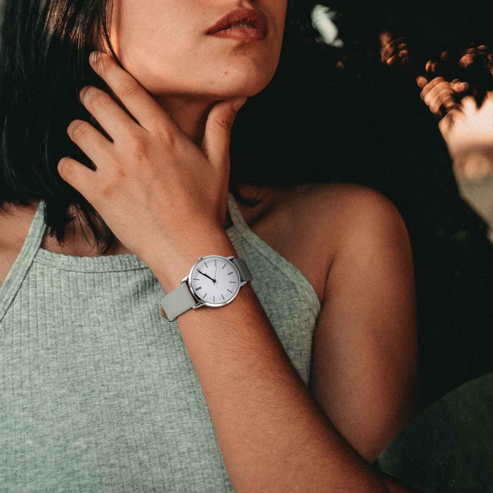 Foto 5 | Correa De Reloj Wocci, Elegante, Piel Auténtica, 16 Mm De Ancho, Gris - Venta Internacional.