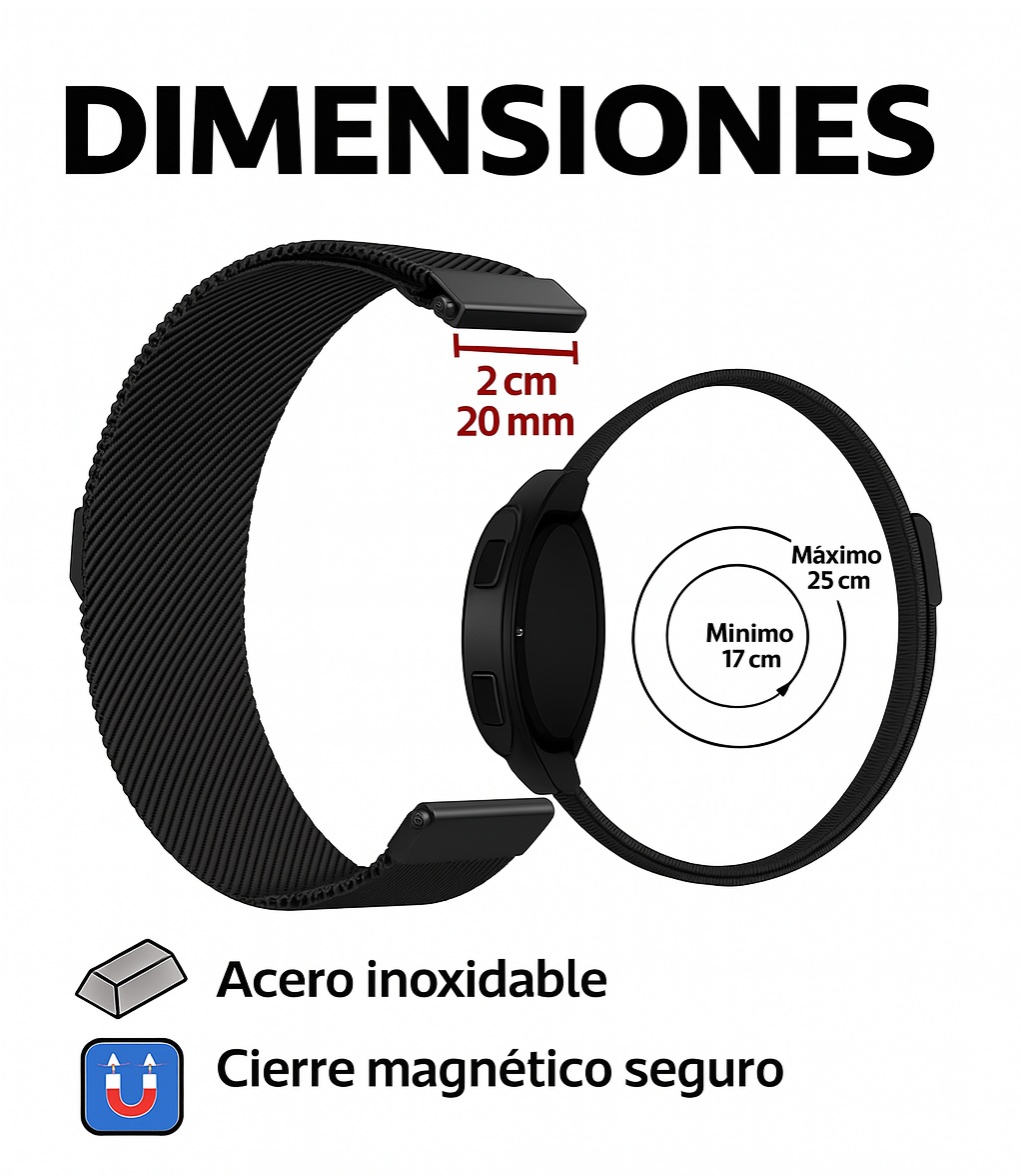 Foto 3 pulgar | Correa Milanesa Negra Ajustable de Acero Inoxidable para Smartwatch Galaxy Watch 4/5, Huawei Fit, Amazfit y Más