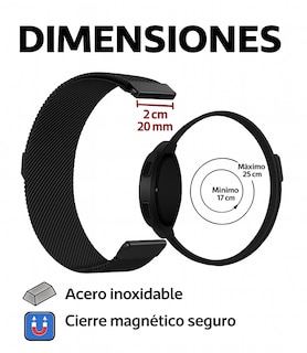 Foto 2 | Correa Milanesa Negra Ajustable de Acero Inoxidable para Smartwatch Galaxy Watch 4/5, Huawei Fit, Amazfit y Más