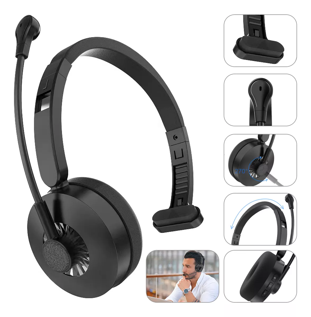 Foto 3 pulgar | Audifonos Inalambricos De Diadema Bluetooth Cancelacion Ruido Negro