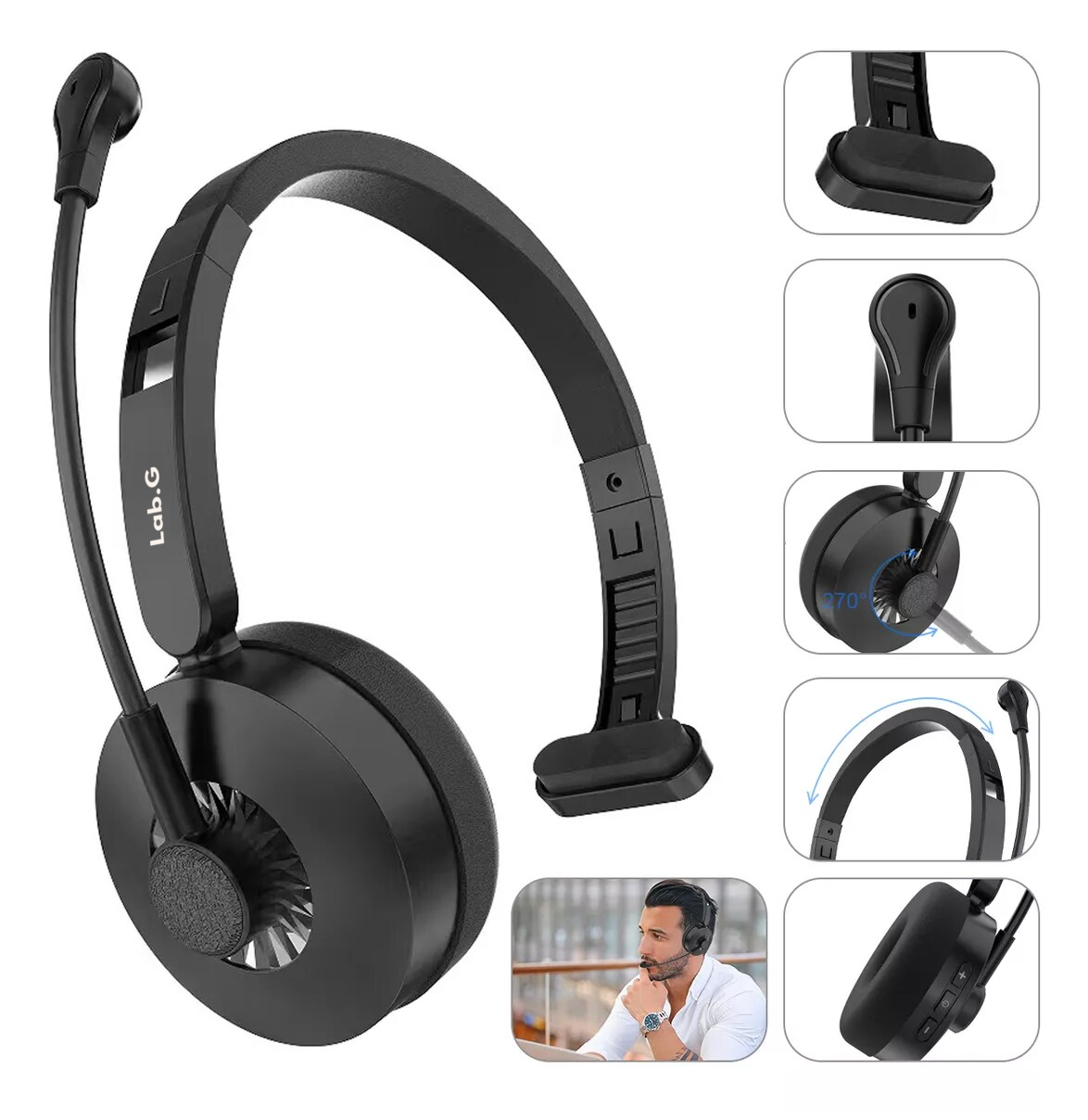 Foto 3 pulgar | Audifonos Inalambricos De Diadema Bluetooth Cancelacion Ruido Negro