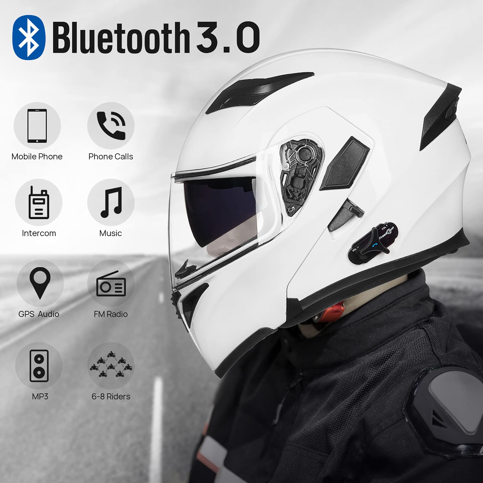 Foto 3 pulgar | Casco De Moto Ilm 902bt Pro Bluetooth Modular Blanco M - Venta Internacional.