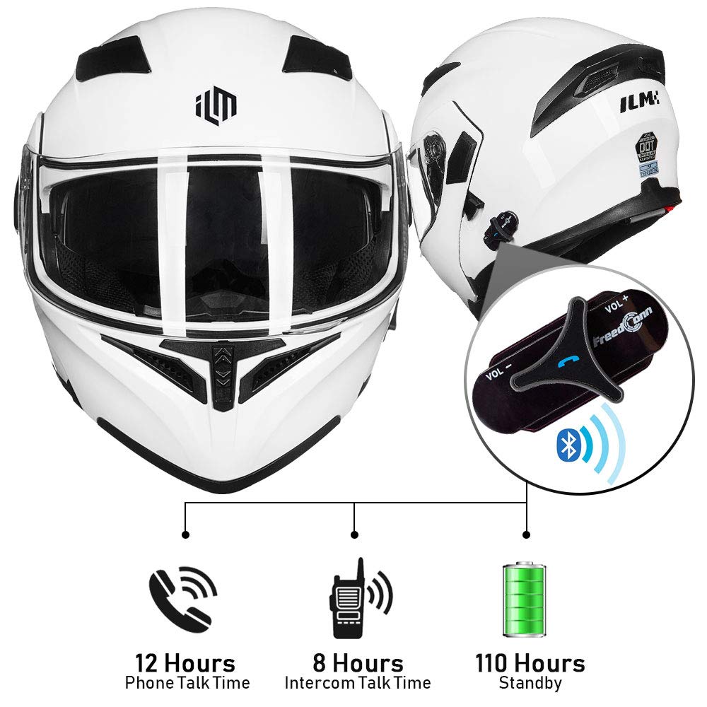 Foto 6 pulgar | Casco De Moto Ilm 902bt Bluetooth Modular Abatible Blanco M - Venta Internacional.