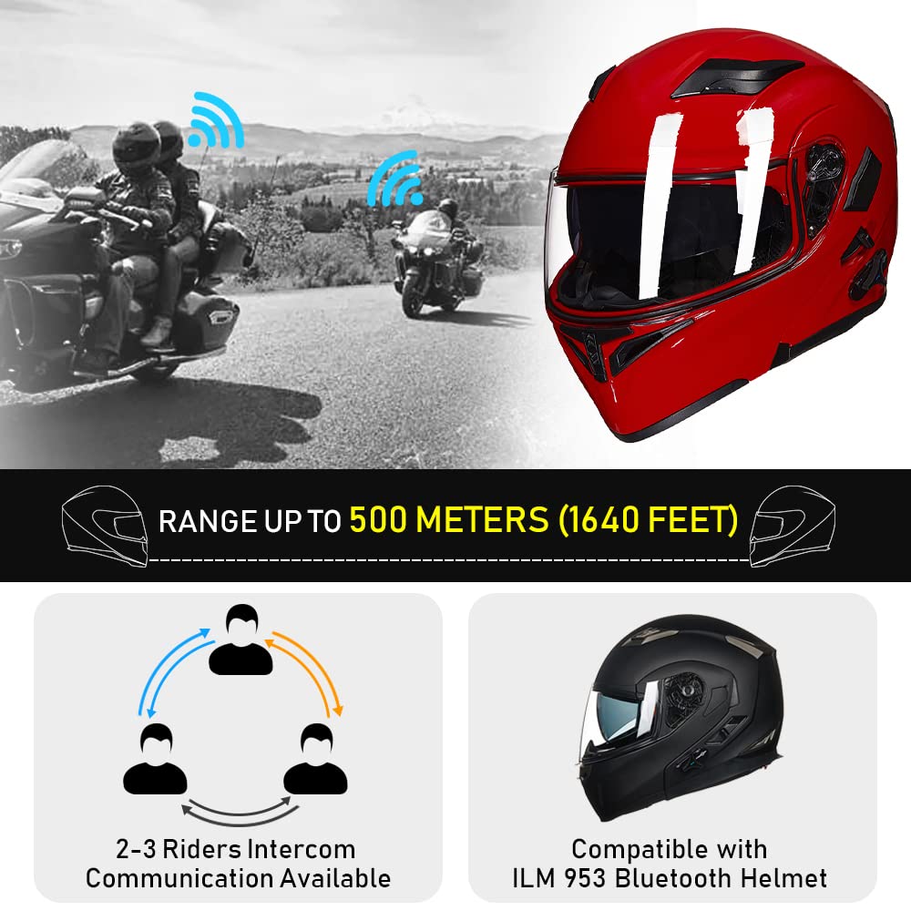 Foto 5 pulgar | Casco De Moto Ilm 902bt Con Bluetooth, Modular Y Abatible, Rojo - Venta Internacional.