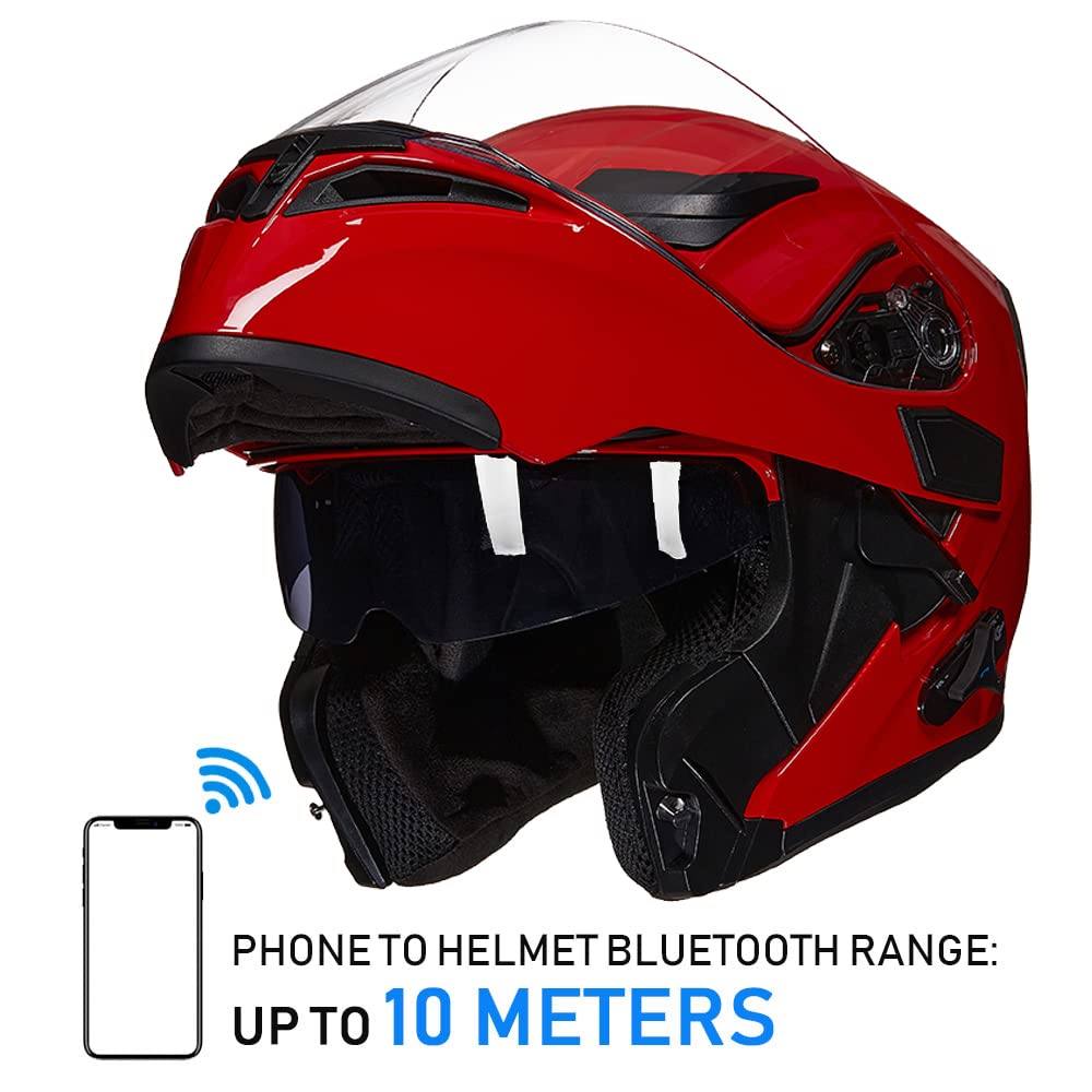 Foto 6 pulgar | Casco De Moto Ilm 902bt Con Bluetooth, Modular Y Abatible, Rojo - Venta Internacional.