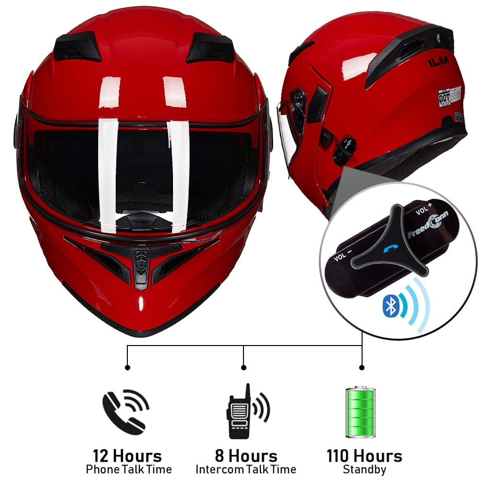 Foto 8 pulgar | Casco De Moto Ilm 902bt Con Bluetooth, Modular Y Abatible, Rojo - Venta Internacional.