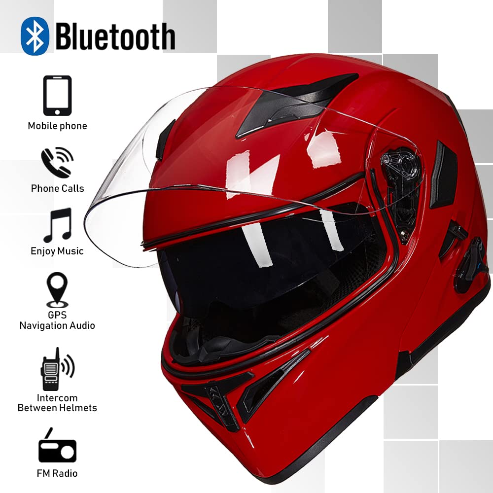 Foto 4 pulgar | Casco De Moto Ilm 902bt Con Bluetooth, Modular Y Abatible, Rojo - Venta Internacional.