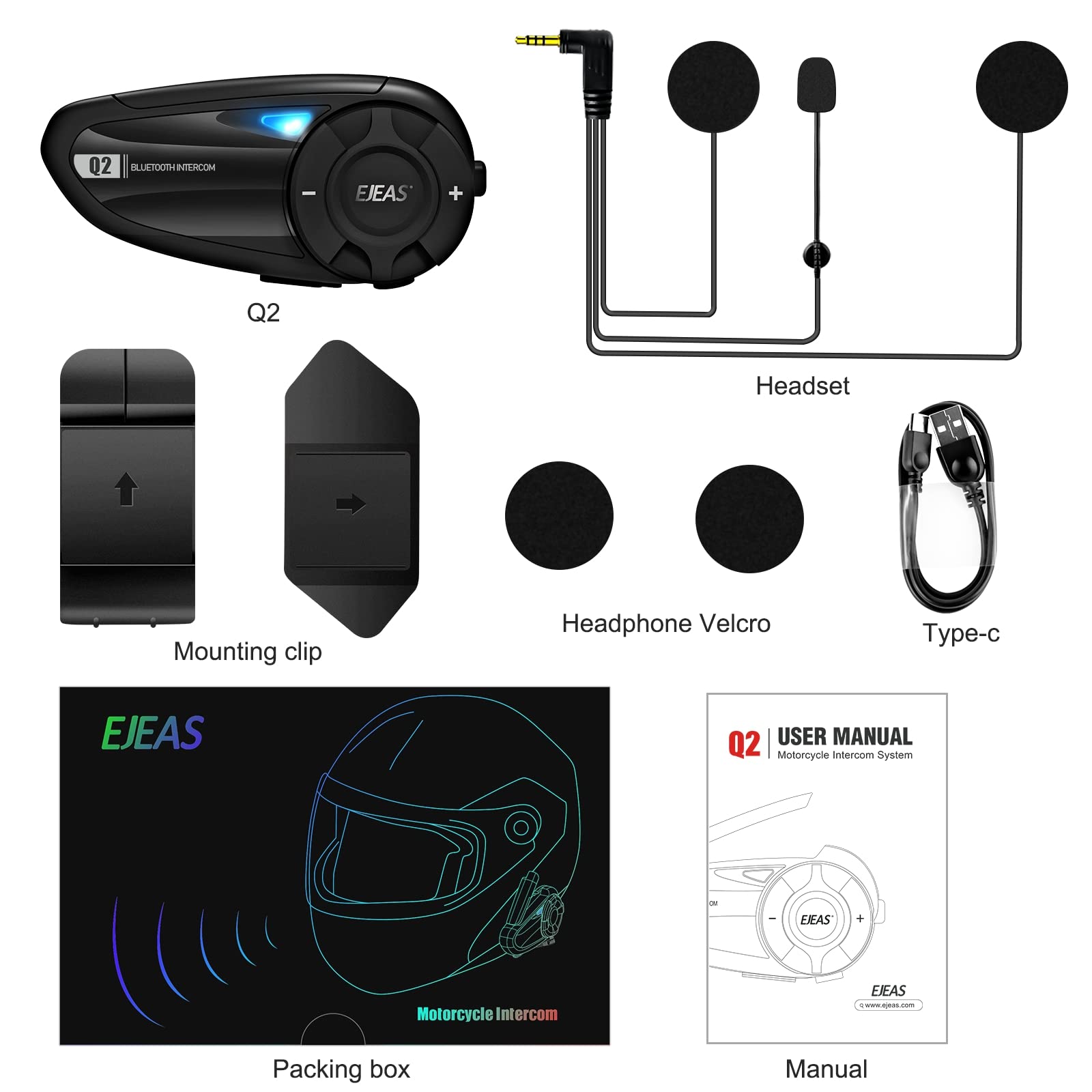 Foto 7 | Auriculares Con Intercomunicación Bluetooth Para Casco De Moto Ejeas Q2 - Venta Internacional.