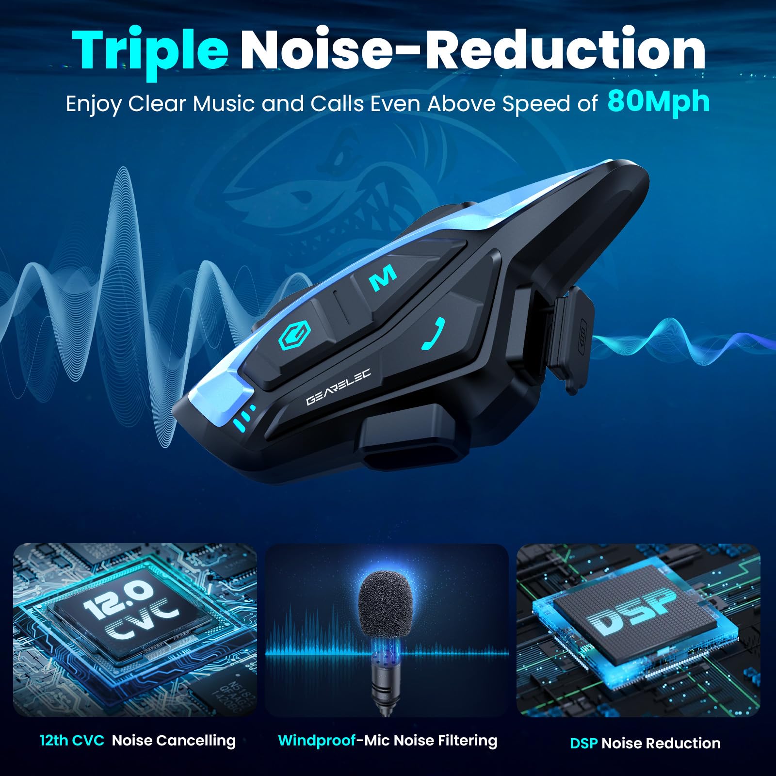 Foto 5 pulgar | Auriculares Bluetooth Para Casco De Moto Gearelec Shark Pro - Venta Internacional.