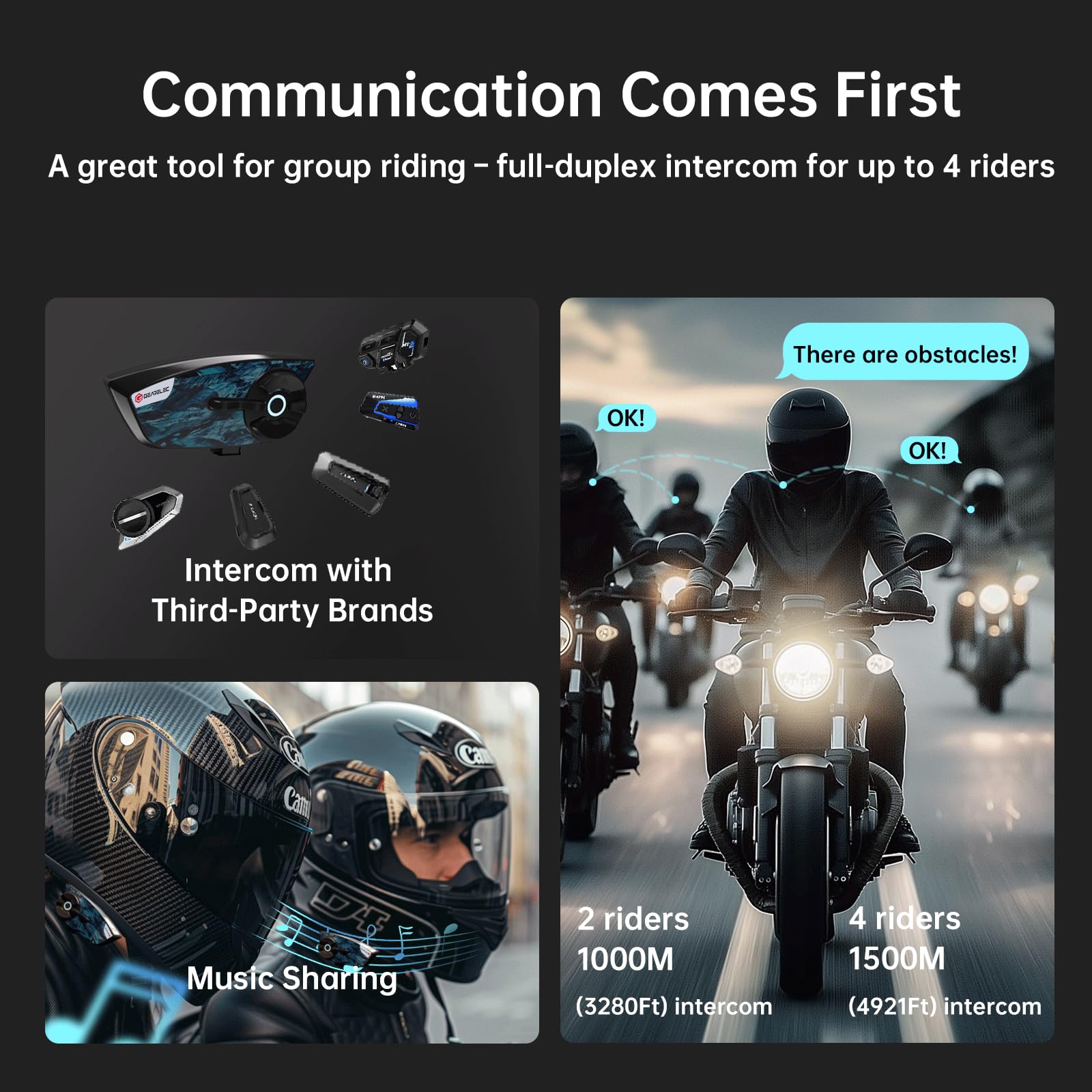 Foto 3 pulgar | Intercomunicador Bluetooth Para Motocicleta Gearelec V5.2 Bt 1500m - Venta Internacional.