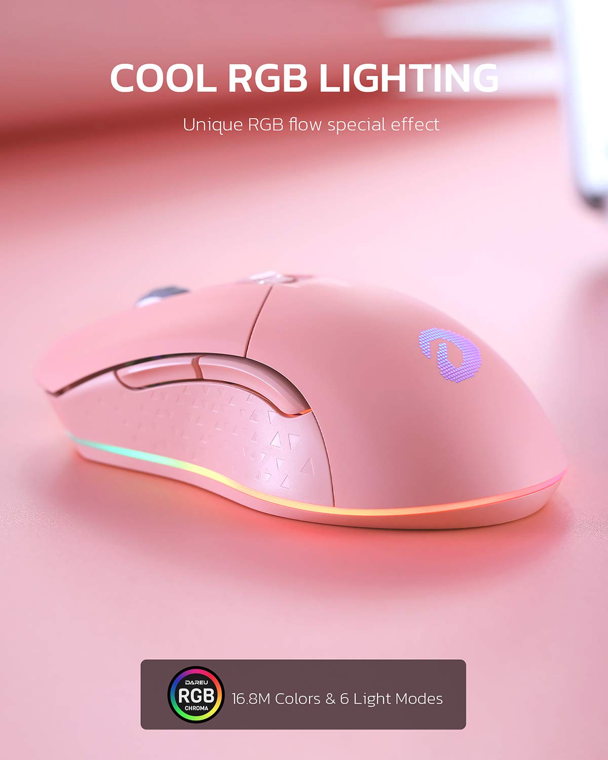 Foto 3 pulgar | Ratón Para Juegos Dareu Pink, Modo Dual, Recargable, 10k Dpi Rgb - Venta Internacional.
