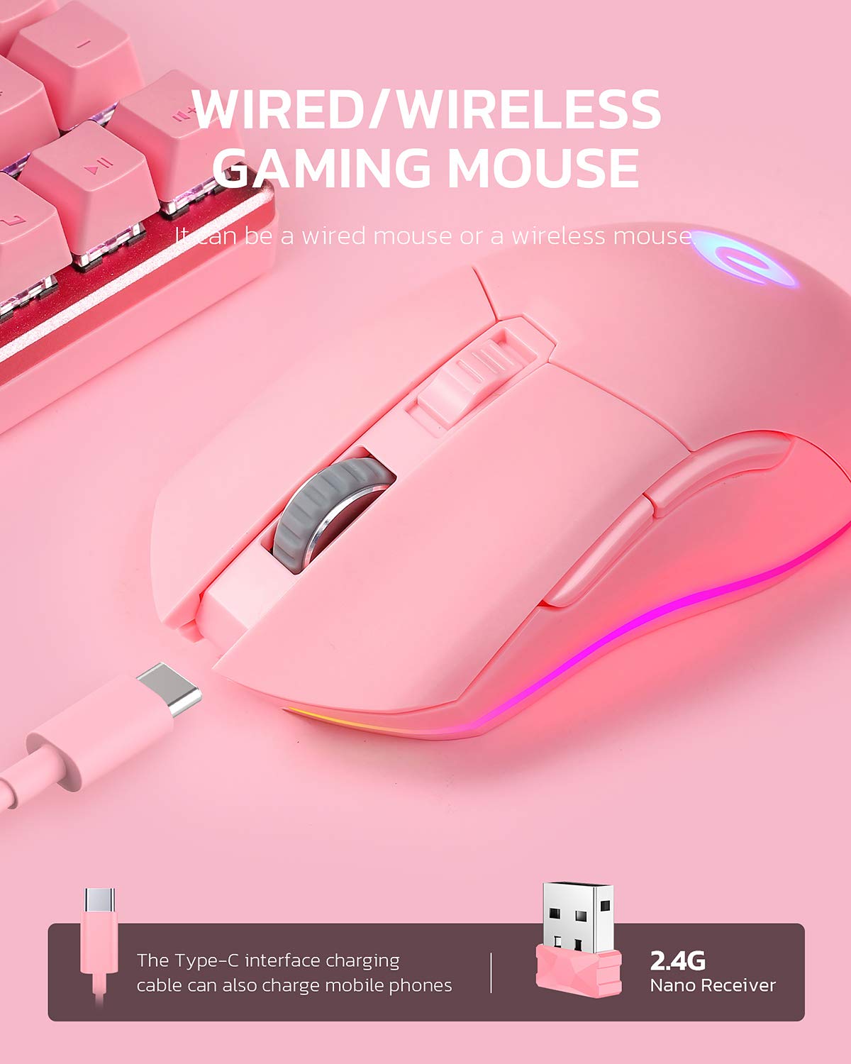 Foto 4 pulgar | Ratón Para Juegos Dareu Pink, Modo Dual, Recargable, 10k Dpi Rgb - Venta Internacional.