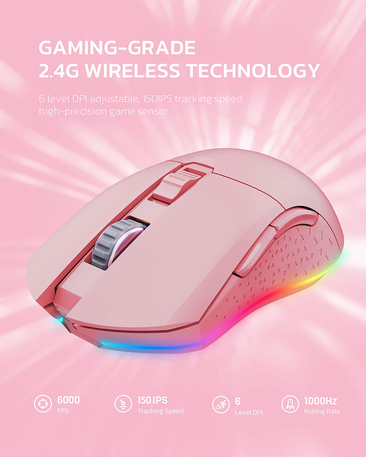 Foto 6 pulgar | Ratón Para Juegos Dareu Pink, Modo Dual, Recargable, 10k Dpi Rgb - Venta Internacional.