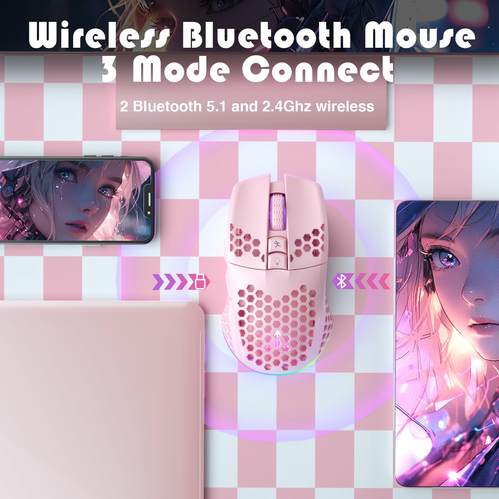 Foto 4 pulgar | Ratón Inalámbrico Para Juegos Solakaka Sm600 Plus Bluetooth 5.1 Rosa - Venta Internacional.