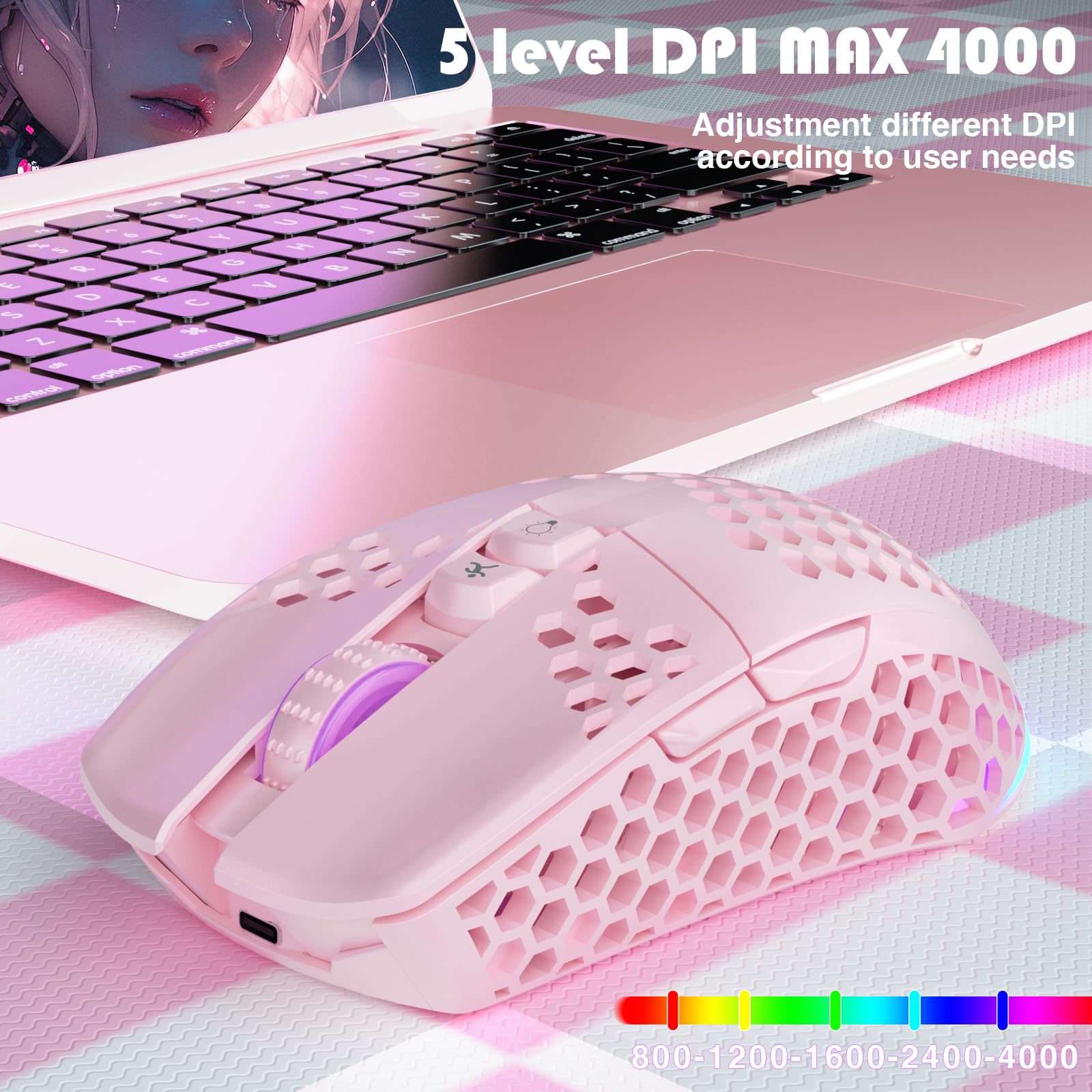 Foto 5 pulgar | Ratón Inalámbrico Para Juegos Solakaka Sm600 Plus Bluetooth 5.1 Rosa - Venta Internacional.