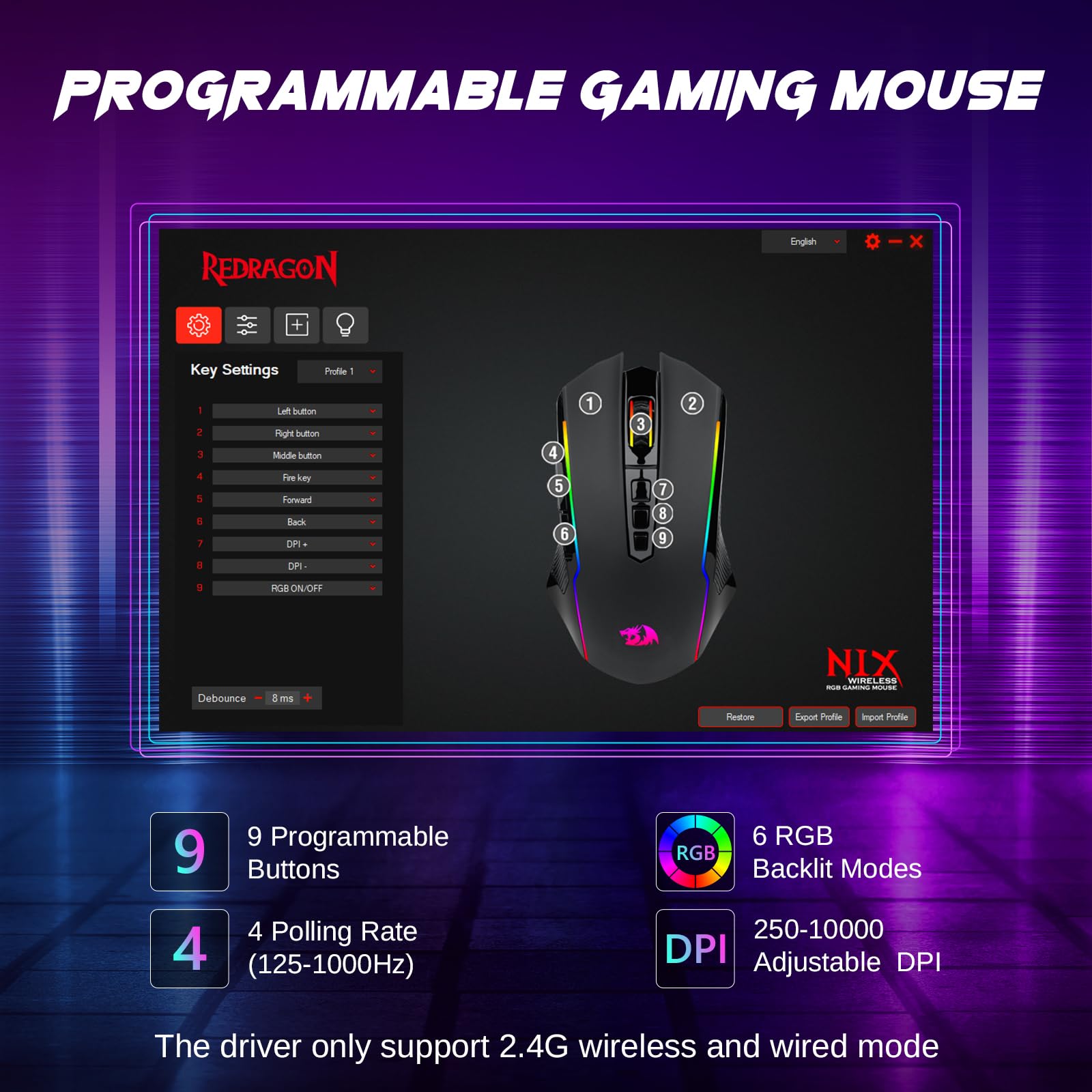Foto 5 pulgar | Ratón Inalámbrico Para Juegos Redragon M914 10000 Dpi Rgb Blanco - Venta Internacional.
