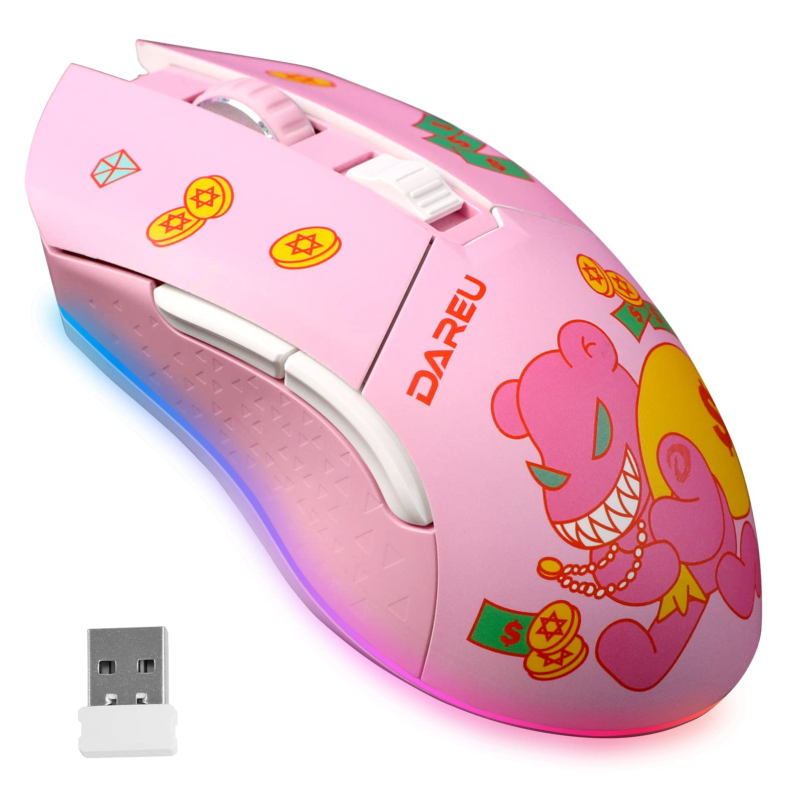 Foto 1 | Ratón Para Juegos Dareu Pink Inalámbrico Con Cable Recargable De 10 K Dpi - Venta Internacional.