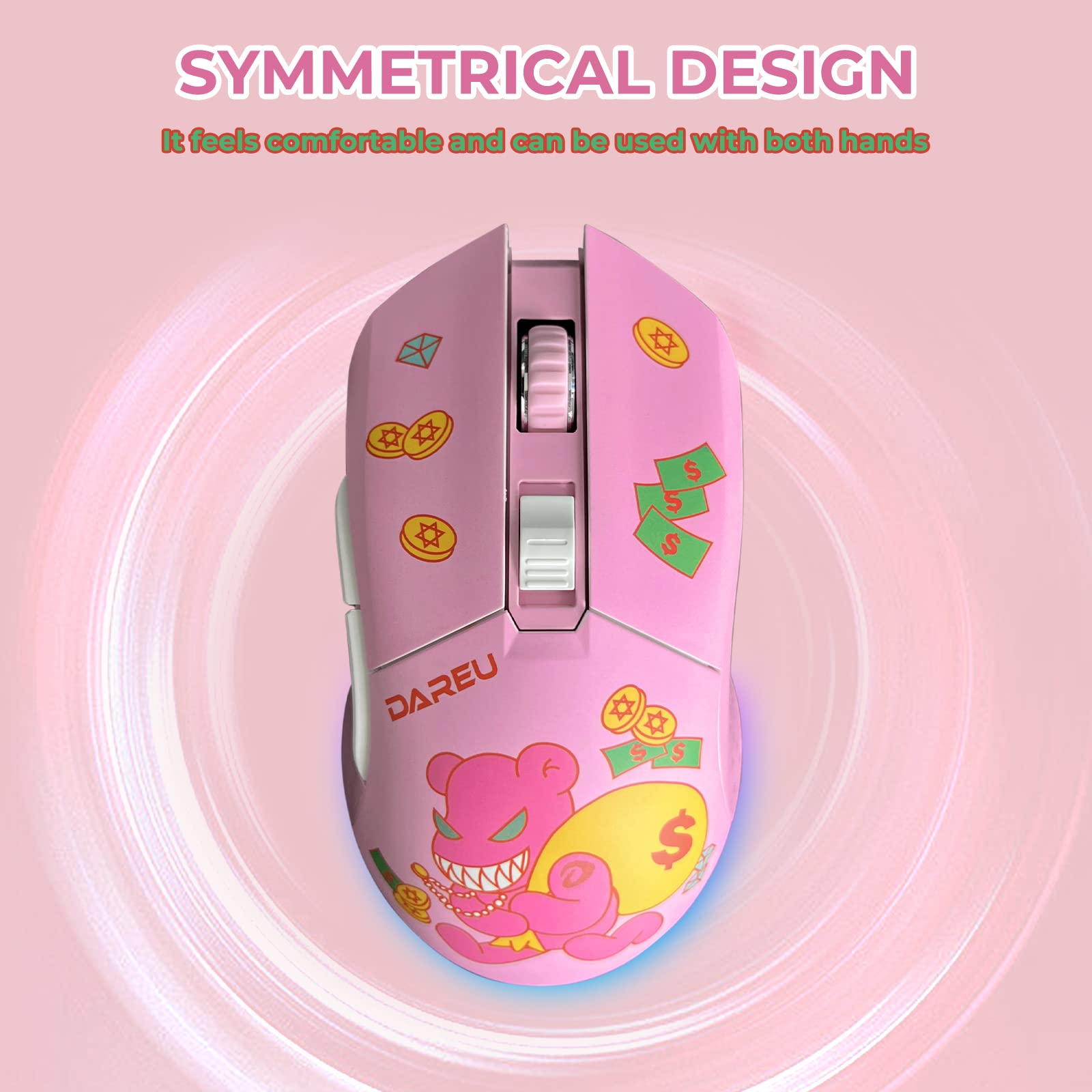 Foto 6 | Ratón Para Juegos Dareu Pink Inalámbrico Con Cable Recargable De 10 K Dpi - Venta Internacional.