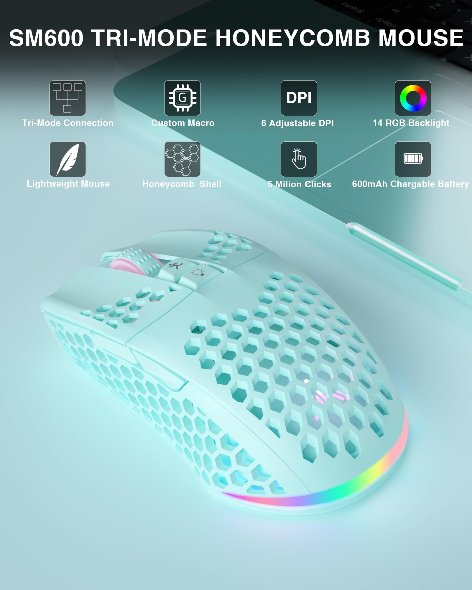 Foto 2 | Ratón Inalámbrico Para Juegos Solakaka Sm600 Plus Con Carcasa Honeycomb - Venta Internacional.