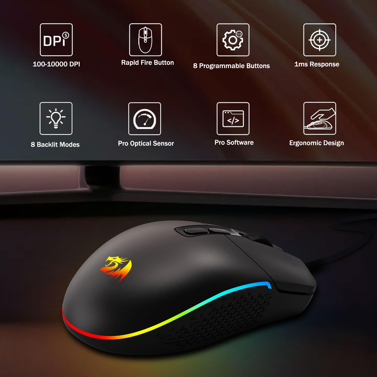 Foto 3 pulgar | Ratón Para Juegos Redragon M719 Antonium Rgb 10,000 Dpi Con Cable - Venta Internacional.