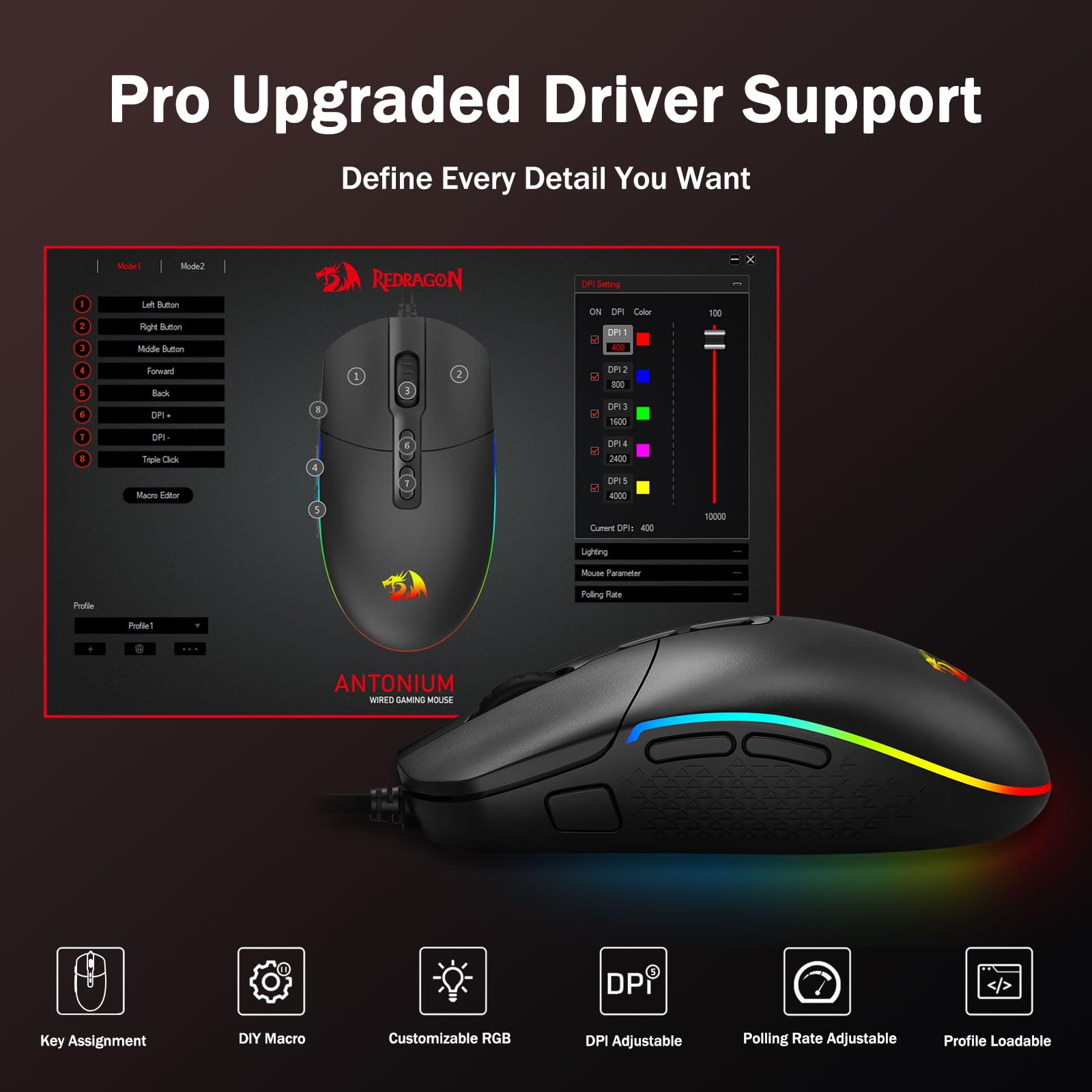 Foto 8 pulgar | Ratón Para Juegos Redragon M719 Antonium Rgb 10,000 Dpi Con Cable - Venta Internacional.