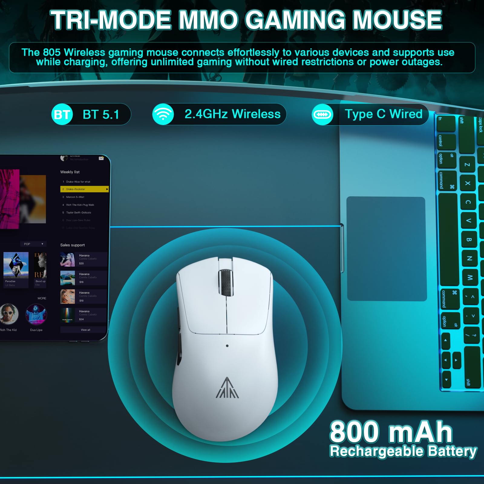 Foto 4 pulgar | Ratón Para Juegos Solakaka Sm805 Inalámbrico Ligero De 24.000 Dpi - Venta Internacional.