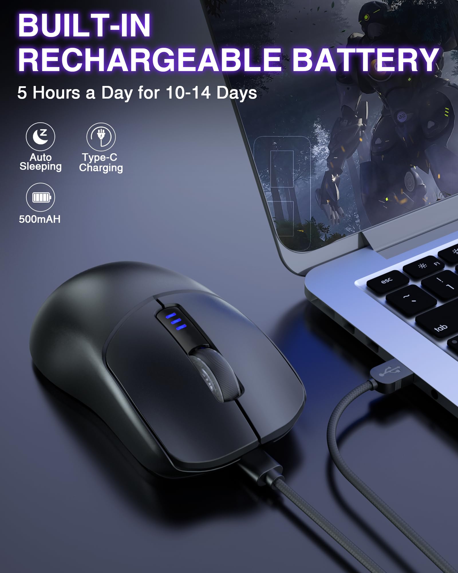Foto 7 pulgar | Ratón Inalámbrico Para Juegos Aula Sc580 Tri-mode 2.4g/bt5.0/usb-c - Venta Internacional.