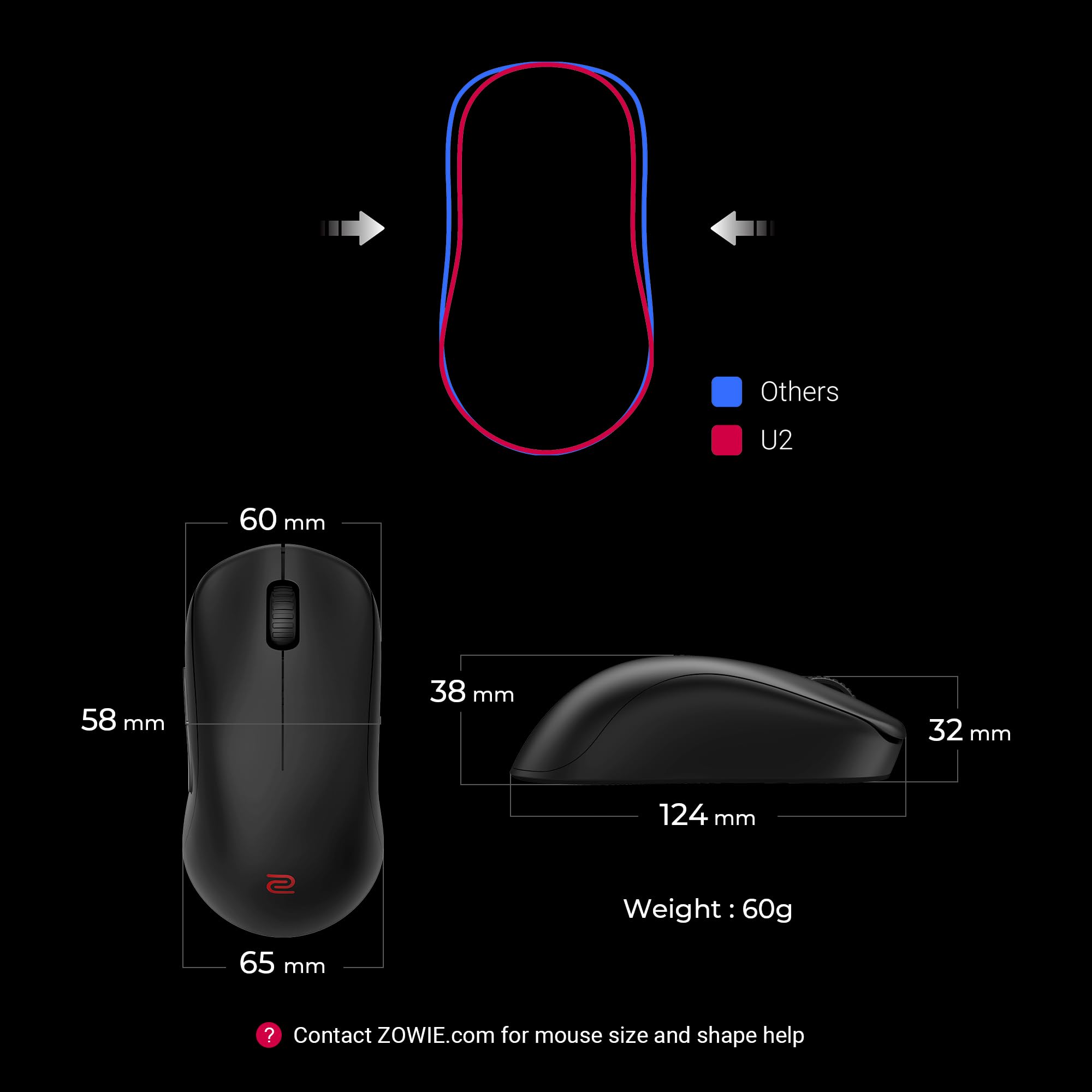 Foto 2 | Ratón Para Juegos Benq Zowie U2 Inalámbrico, 60 G, 3200 Dpi, 70 H, Batería - Venta Internacional.