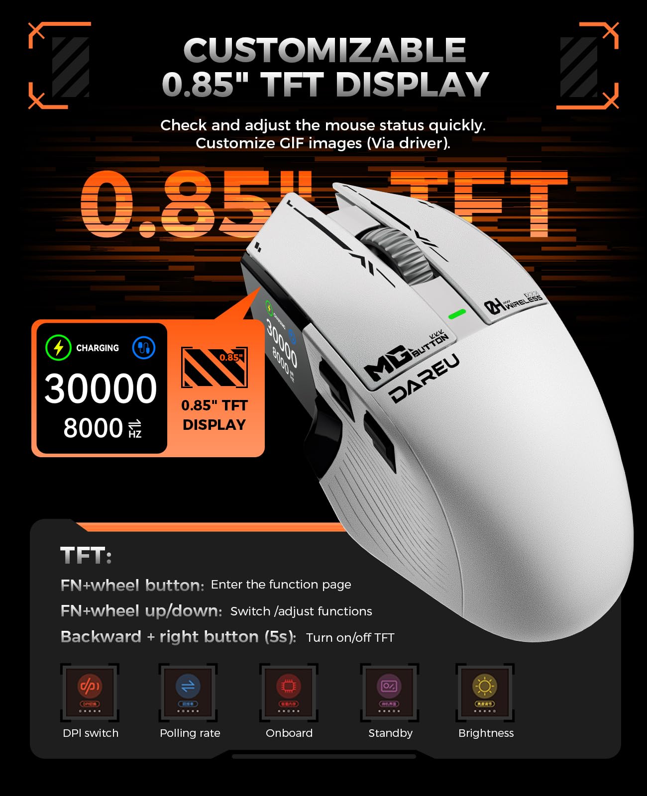 Foto 5 pulgar | Ratón Inalámbrico Para Juegos Dareu A980promax 30k Dpi 2.4g/bt/usb - Venta Internacional.