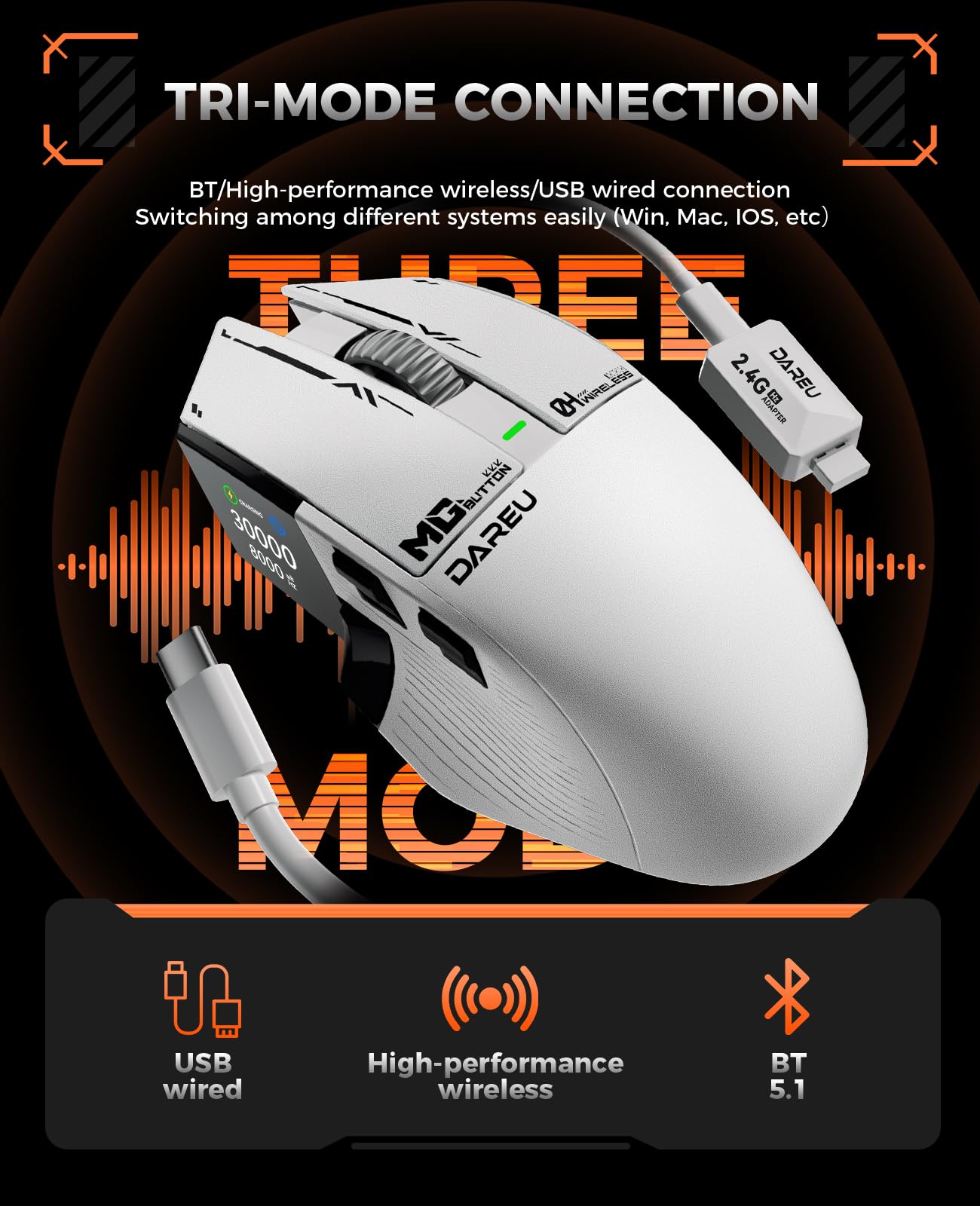 Foto 5 | Ratón Inalámbrico Para Juegos Dareu A980promax 30k Dpi 2.4g/bt/usb - Venta Internacional.