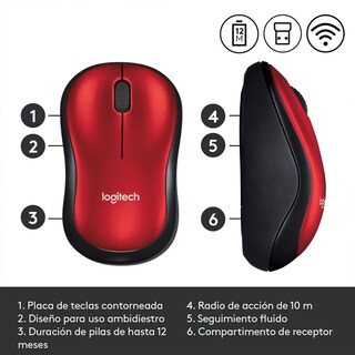 Foto 3 | Ratón Logitech Inalámbrico M185 color Rojo