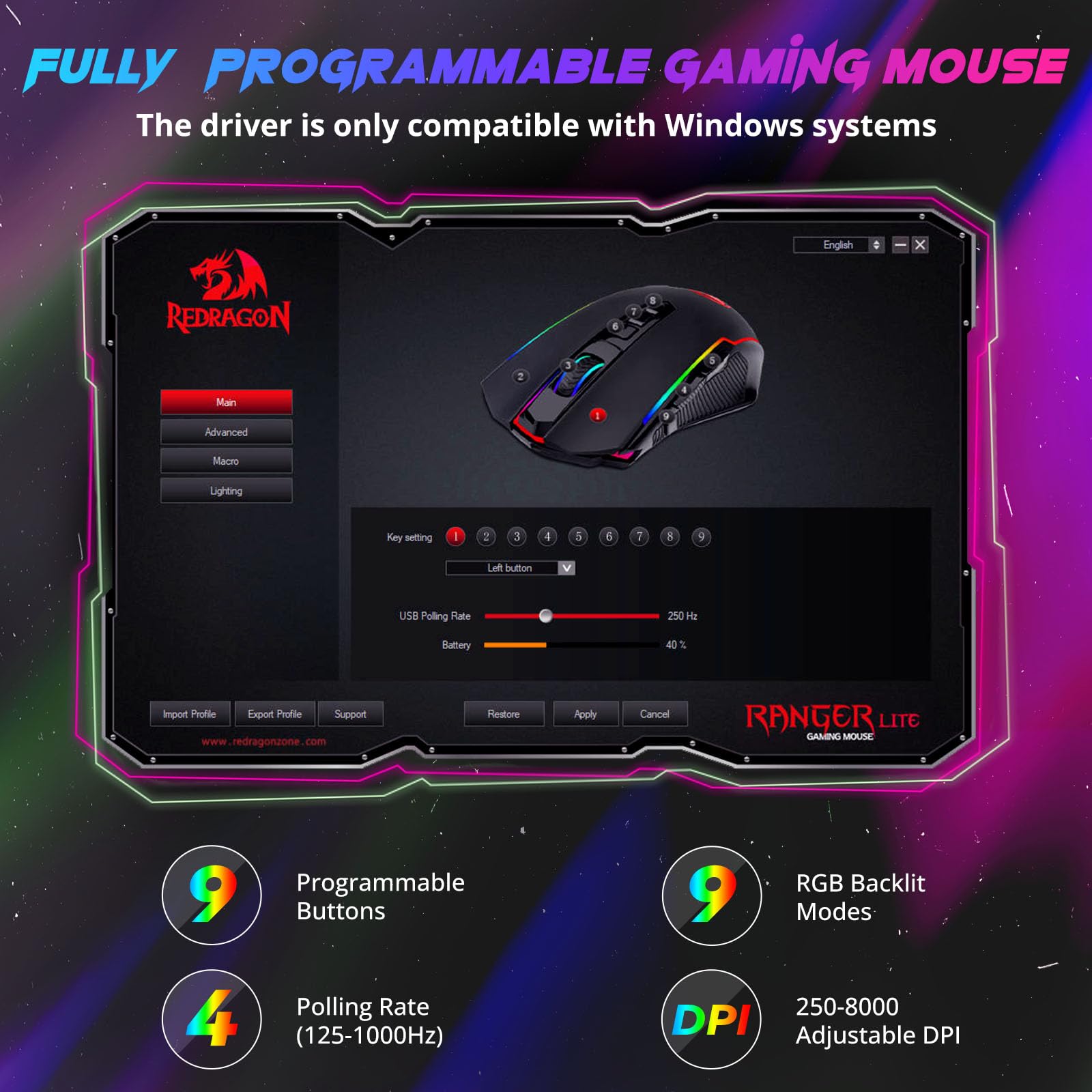 Foto 4 pulgar | Ratón Inalámbrico para Juegos Redragon M910-ws 8000 Dpi Rgb - Venta Internacional