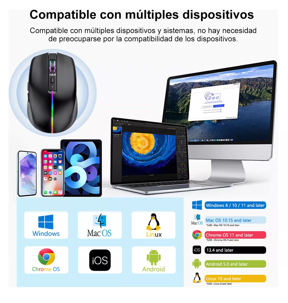Foto 5 | Mouse Inalámbrico Lab.g Bluetooth Recargable Ergonomía