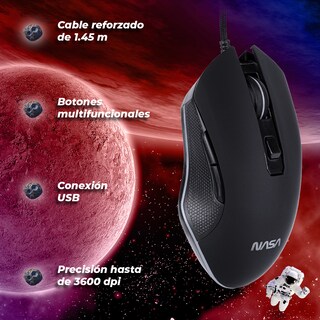 Foto 2 | Mouse Gamer NASA NS-GM05 RGB Edición Sensor Óptico 1200 3600 DPIS Ajustables Alámbrico USB 6 Botones Plug & Play