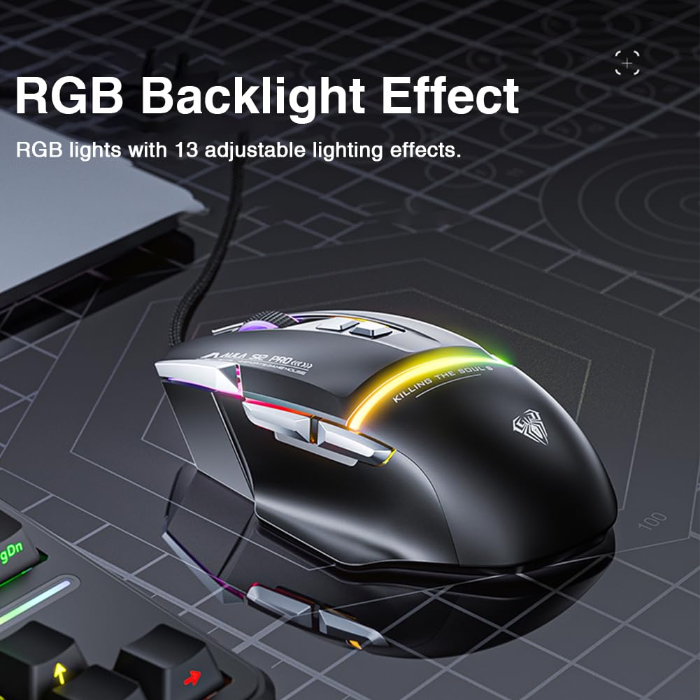 Foto 4 pulgar | Ratón Para Juegos Aula S12pro Con Cable, 12800 Dpi, Retroiluminado Rgb, Negro - Venta Internacional.