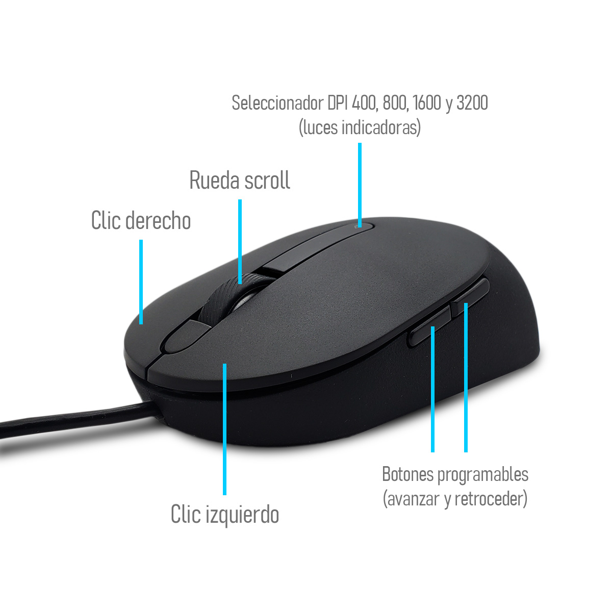 Foto 3 pulgar | Mouse Dell Alámbrico Ms3220p