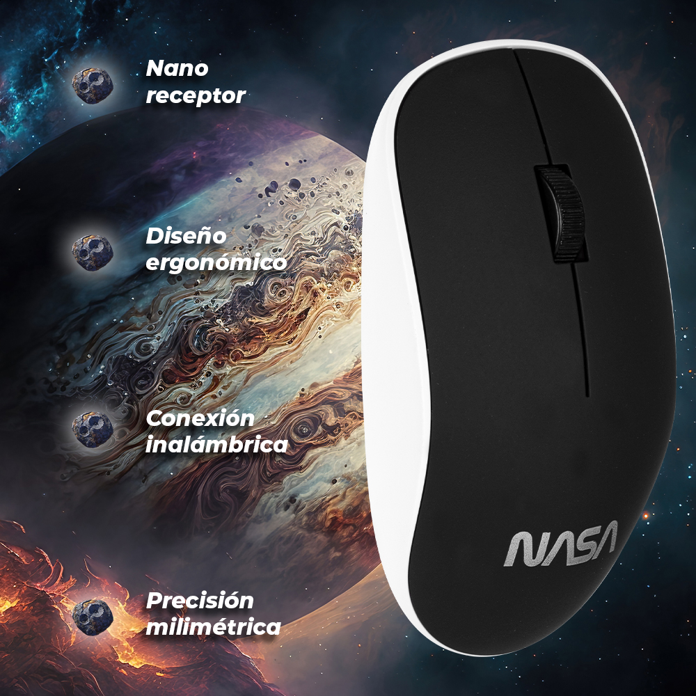 Foto 3 pulgar | Mouse Edición NASA NS-MIS03 color Negro Inalámbrico 3 Botones Tecnología Plug & Play