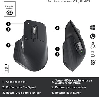 Foto 2 | Mouse Inalámbrico de Desempeño Logitech MX Master 3S Performance 8k Dpi