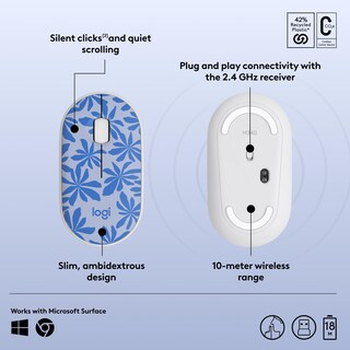 Foto 6 | Mouse Inalámbrico Logitech M340 Edición Limitada Azul Floral - Venta Internacional