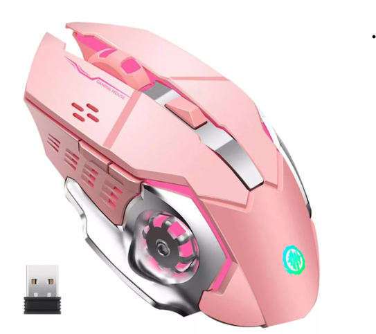 Foto 2 pulgar | Mouse Gamer Inalámbrico Recargable Ergonómico Rosa 2.4g BT Dual Modos