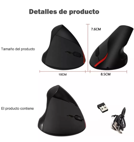 Foto 4 | Mouse Wünd Vertical Inalámbrico Recargable Negro