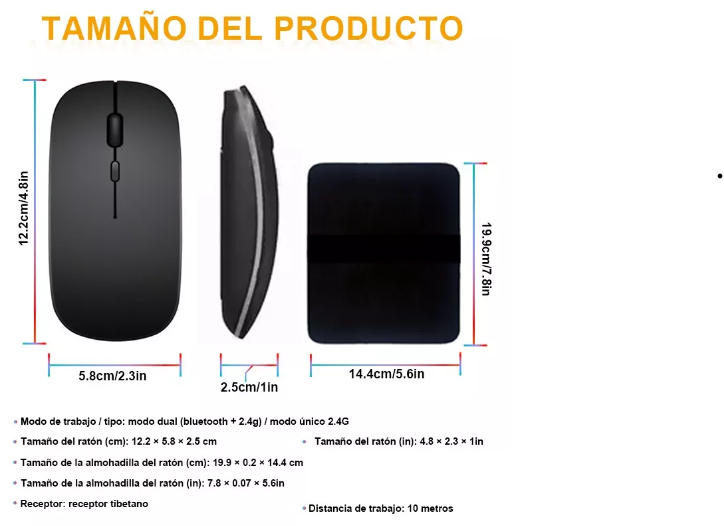 Foto 4 pulgar | 2pz Rgb 3 Dpi 2.4g+usb Recargable Portátil Inalámbrico Mouse