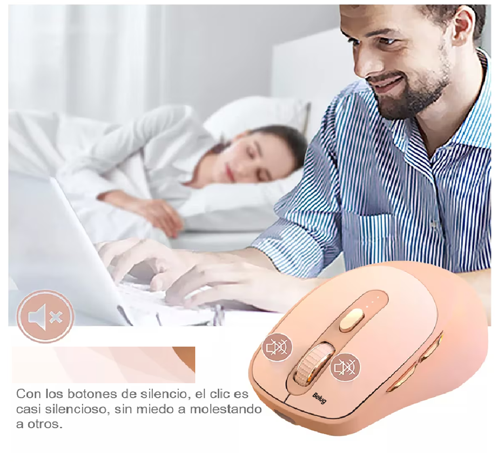 Foto 4 pulgar | Mouse Inalámbrico Silencioso Ergonómico Belug  Rosa Palido
