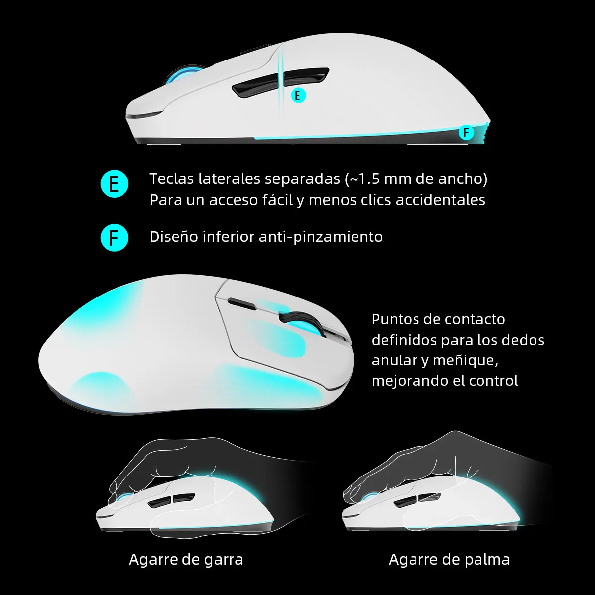 Foto 5 pulgar | Mouse Gamer Inalambrico  Con Soporte De Carga Sistema De Prepresión De Teclas Blanco