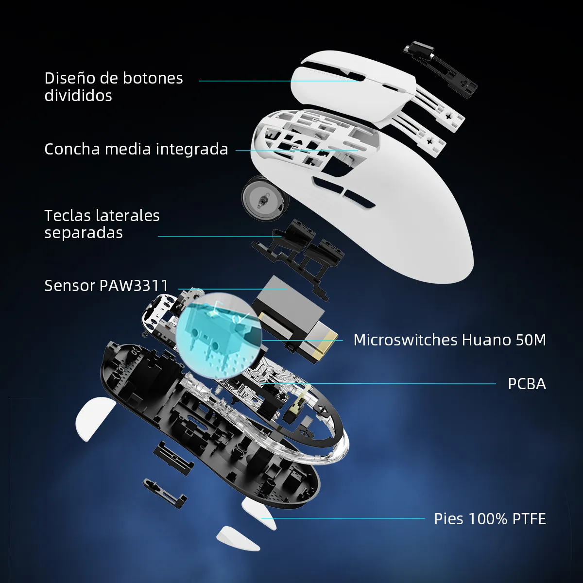 Foto 6 pulgar | Mouse Gamer Inalambrico  Con Soporte De Carga Sistema De Prepresión De Teclas Blanco