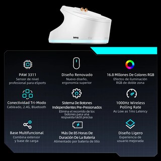 Foto 2 | Mouse Gamer Inalambrico Con Soporte De Carga Sistema De Prepresión De Teclas Blanco