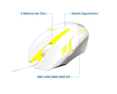 Foto 2 | Mouse Alámbrico Gamer Virtual Zone Mo20 color Blanco Retro Iluminado