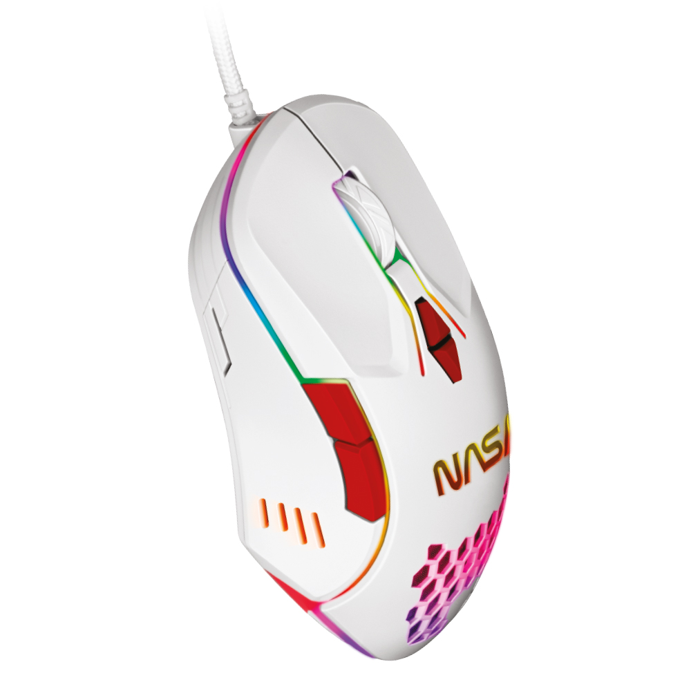 Foto 2 pulgar | Mouse Alámbrico Gamer NASA NS-GM04 color Blanco con Rojo Luz RGB Hasta 6000 DPIS